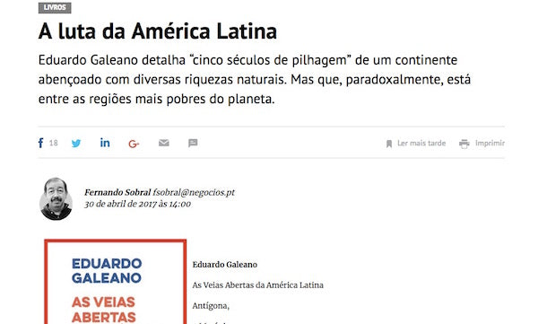 As Veias Abertas da América Latina | Jornal de Negócios | Artigo de Fernando Sobral
